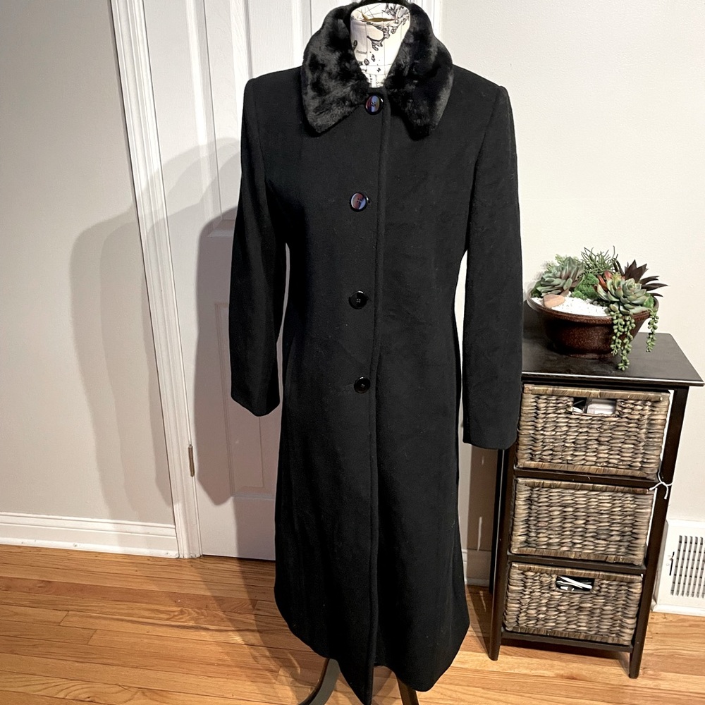 ✈️Worthington Vintage Wool Cashmere Fur Button Long Full Length Formal Evening